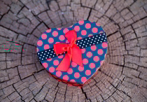 Heart Shape of Gift Box on Wood Trunk photo