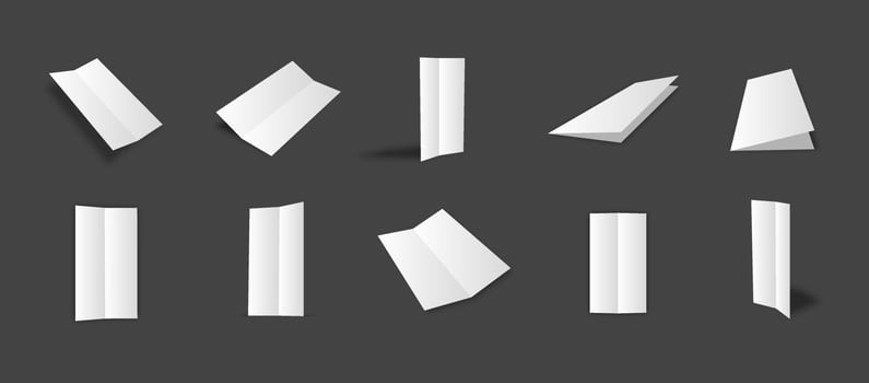Blank white slim bifold brochure mockups collection vector