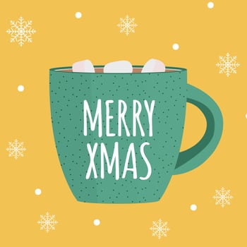 Merry Xmas background with Hot chocolate. Vector Illustration