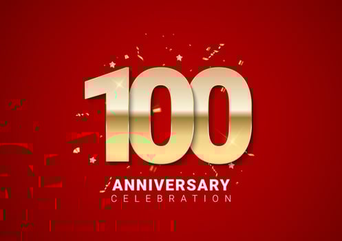 100 anniversary background with golden numbers, confetti, stars vector