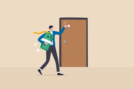 Opportunity or money knock on the door, new business job offer vector