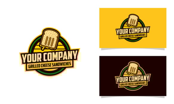 Cheese Grill Logo Design Template, budge circle emblem food logo vector