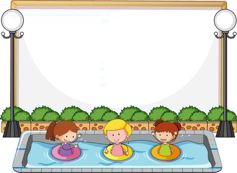 Empty banner with many kids in the pool vector