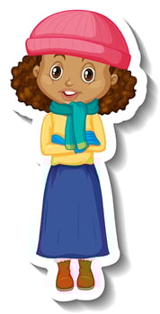 A girl in winter outfit cartoon character sticker vector
