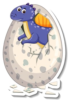 A sticker template with baby dinosaur hatching from an egg vector