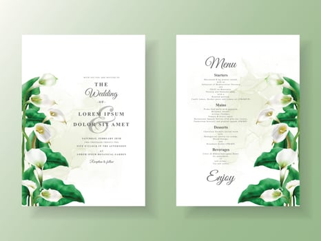 Minimalist wedding invitation with cala lily design vector