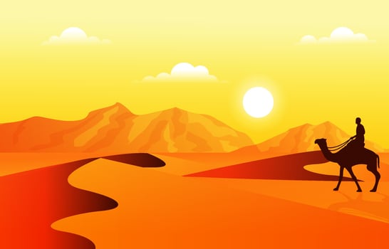 Sahara Desert Travel Tour Camel Arabian Culture Illustration vector