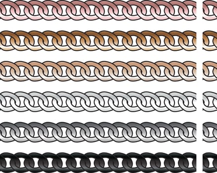 Metal chain pattern brush for sketches. Gold, silver, rose gold vector