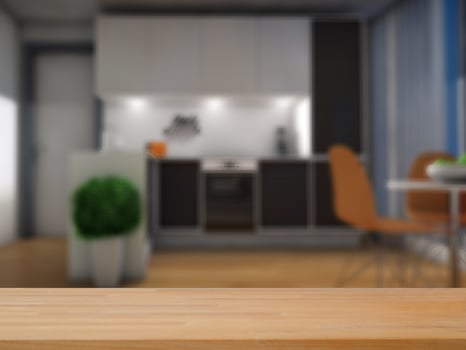 Kitchen background with wooden table zoom product display photo
