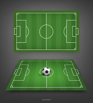 Football field or soccer field background with football ball. vector