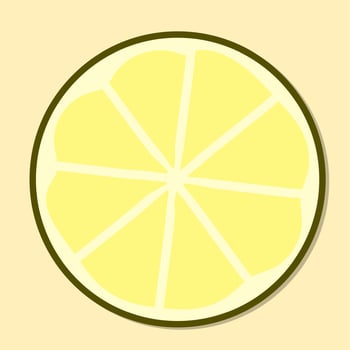 Slice lemon vector with outline style cartoon. yellow lemonade sliced