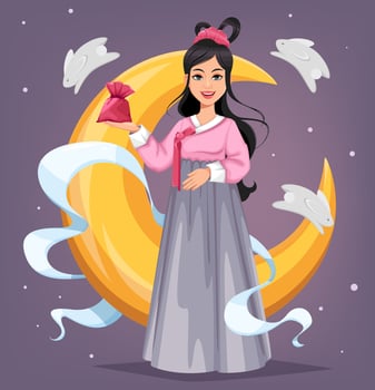Beautiful Korean woman. Chuseok Hangawi vector