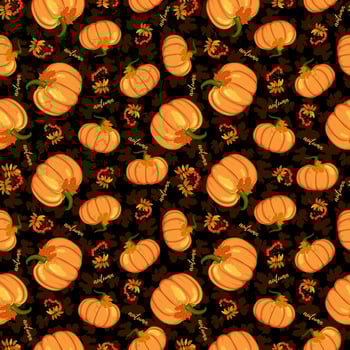 Seamless pumpkin and rowan branch with leaf and berries. vector