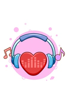 Heart beat with headset music icon cartoon illustration vector