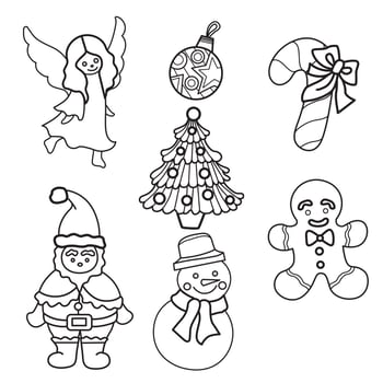 Christmas ornaments hand drawn for adult coloring book vector