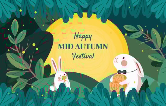 Rabbits Hold Moon Cake on Mid Autumn Festival vector