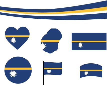 Nauru Flag Map Ribbon And Heart Icons Vector Abstract National Emblem