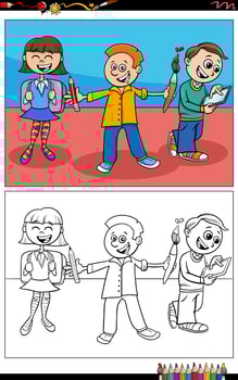 cartoon pupils or students children coloring book page vector