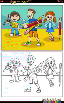 cartoon elementary age children coloring book page vector