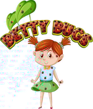 Betty Bugs logo text design with ladybugs perched on girl's body vector