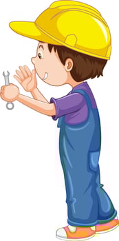 A boy holding wrench on white background vector