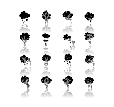 Odor drop shadow black glyph icons set vector