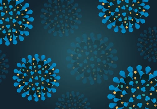 Blue coronavirus COVID-19 flying in the air background vector