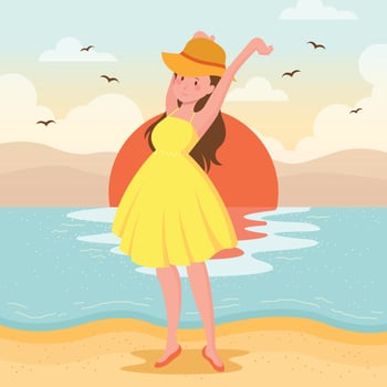 Young Lady Stretching Herself Near the Beach vector