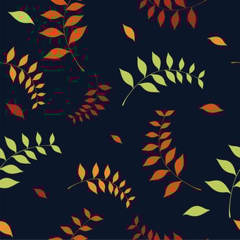 seamless pattern of autumn leaves vector with dark blue background