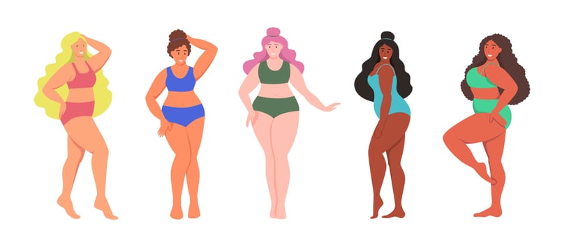 Set of curvy women. Plus size girls vector