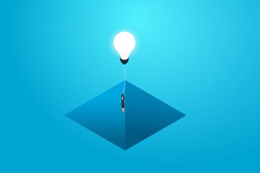 Businesswoman flying with lightbulb up gap and business solution. vector