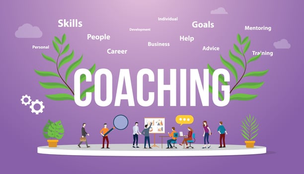 coaching concept with people teching and discussion to sharing vector