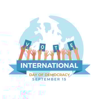 International democracy day filled with raising hands voting vector