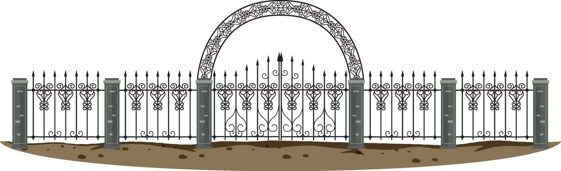 Gothic metal gate on white background vector