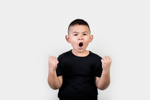 Funny portrait boy studio photo. photo
