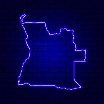 Angola glowing neon sign on brick wall background photo