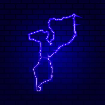 Mozambique glowing neon sign on brick wall background photo