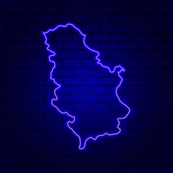 Serbia glowing neon sign on brick wall background photo