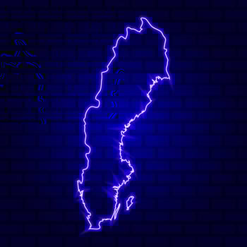 Sweden glowing neon sign on brick wall background photo