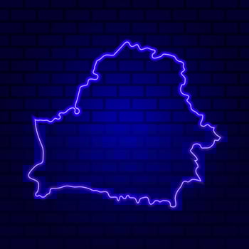 Belarus glowing neon sign on brick wall background photo