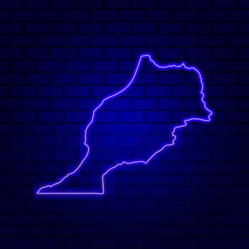 Morocco glowing neon sign on brick wall background photo