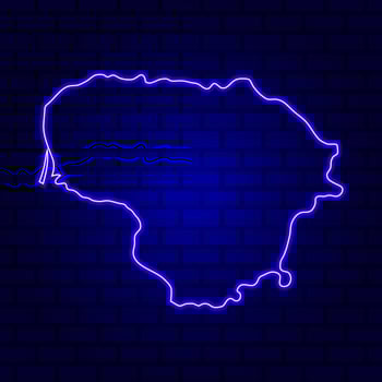 Lithuania neon sign on brick wall background photo