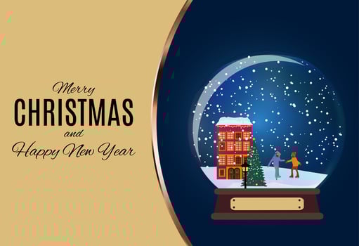 Snow glass globe with children skate  in winter for Christmas vector