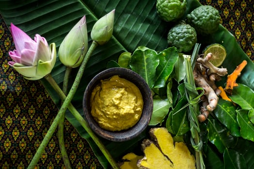 Natural exotic tropical organic products detail in Asian beauty spa photo