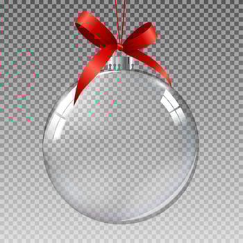 Glass Transparent Christmas Ball with Snow. Vector Illustration