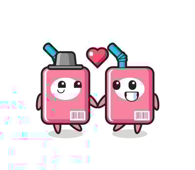 milk box cartoon character couple with fall in love gesture vector