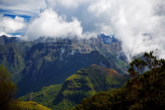 Landscape with high mountains and clouds photo