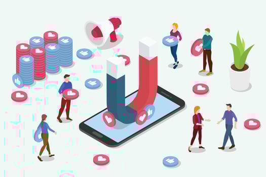 isometric viral content social media marketing team people vector