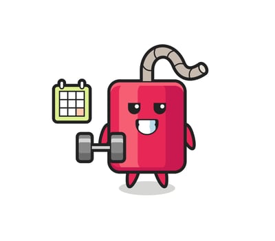 dynamite mascot cartoon doing fitness with dumbbell vector
