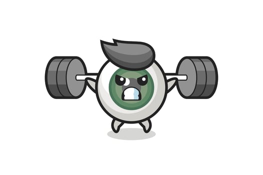 eyeball mascot cartoon with a barbell vector